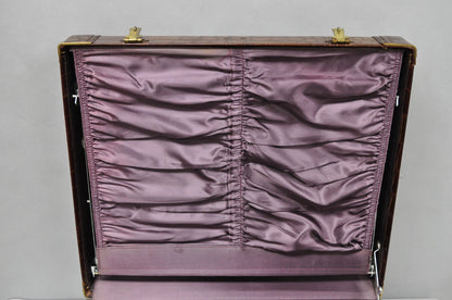 Vintage Art Deco Brown Leather Faux Crocodile Hard Case Suitcase Luggage