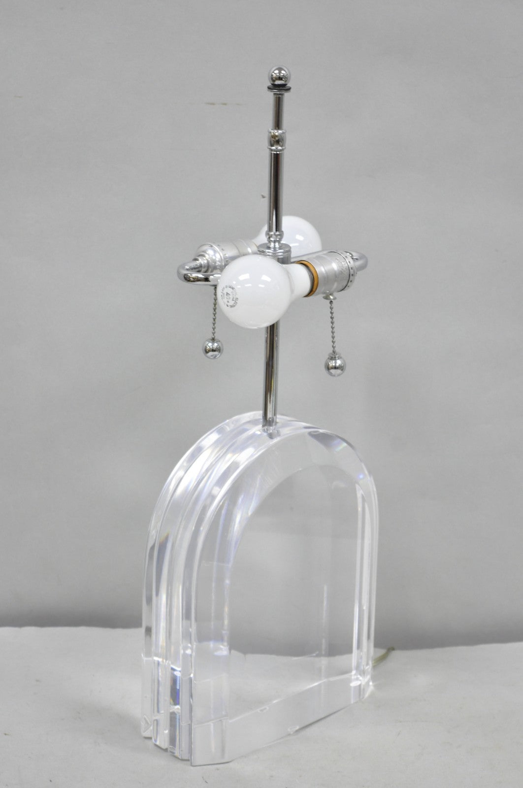Vintage Les Prismatiques Heavy Lucite Acrylic Waterfall Arch Chrome Table Lamp