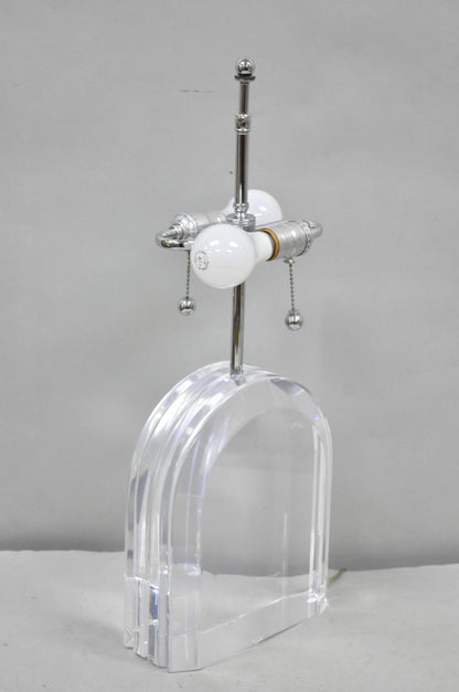 Vintage Les Prismatiques Heavy Lucite Acrylic Waterfall Arch Chrome Table Lamp