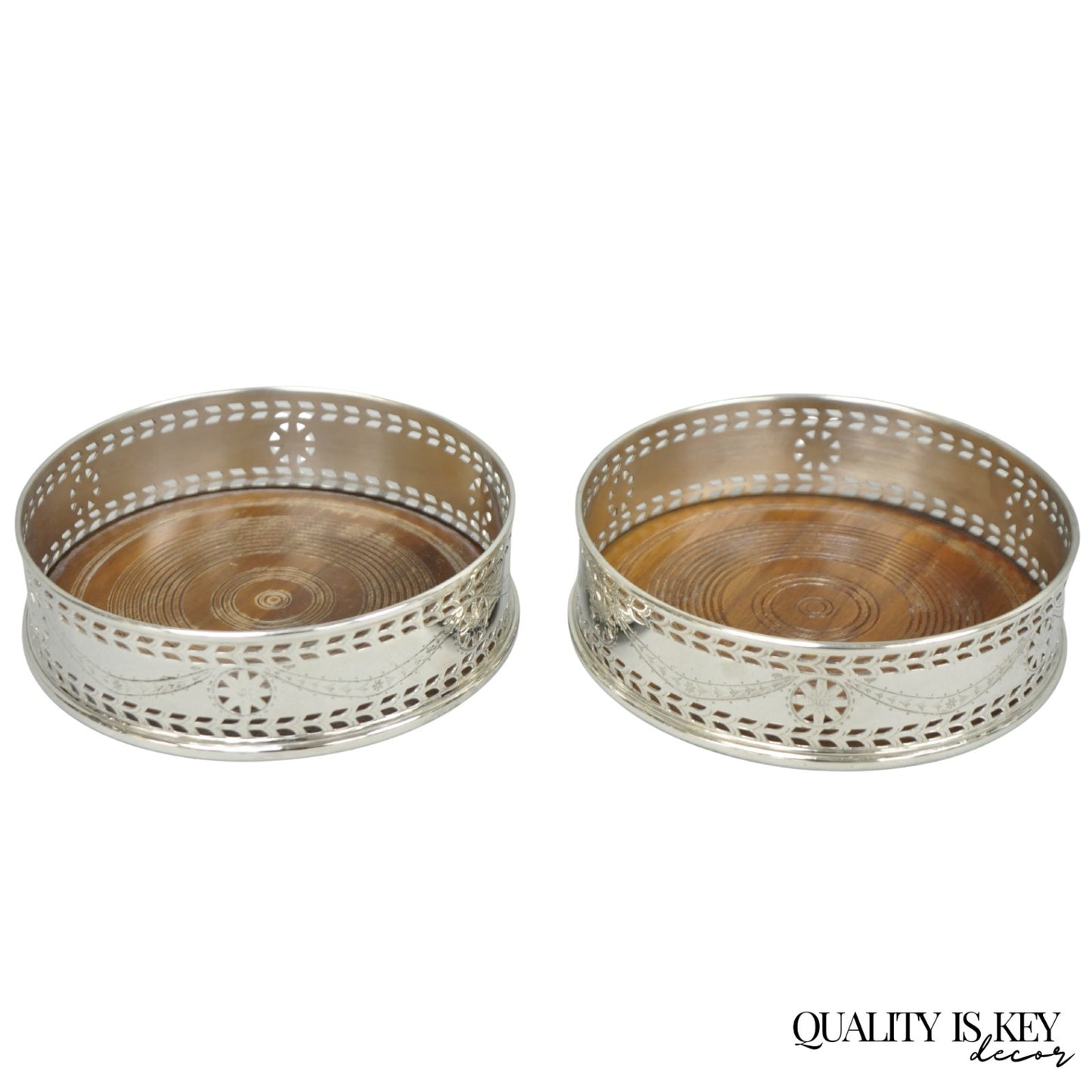 Vintage Stieff Smithsonian Silver Plated Presidential Wine Bottle Coaster - Pair