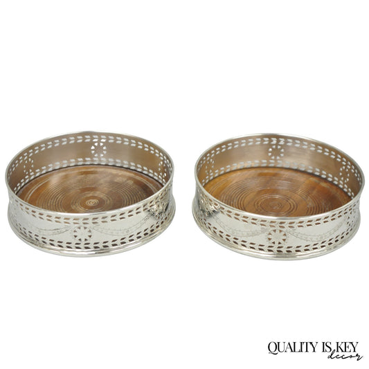 Vintage Stieff Smithsonian Silver Plated Presidential Wine Bottle Coaster - Pair