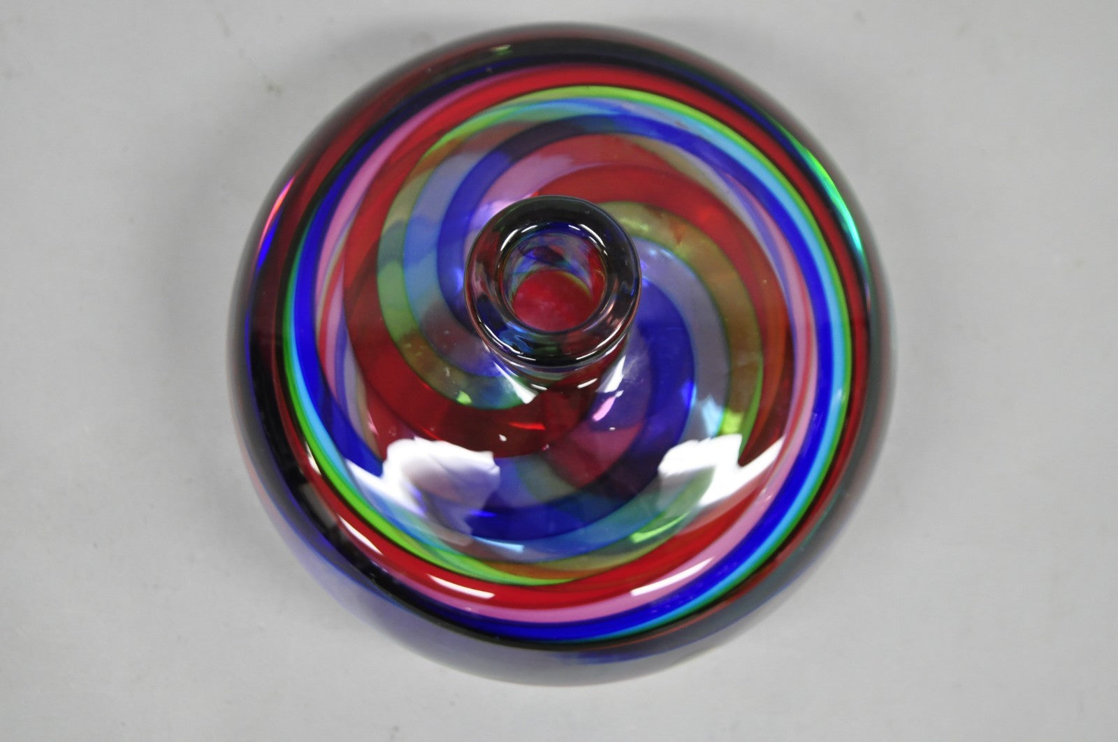 Vintage Mid Century Modern Italian Murano Style Rainbow Swirl Glass Vase