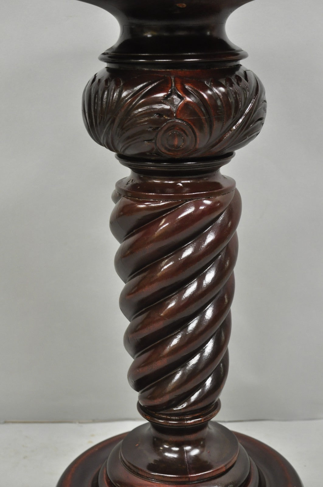 Antique Victorian Carved Mahogany Barley Twist Paw Foot Pedestal Plant Stand