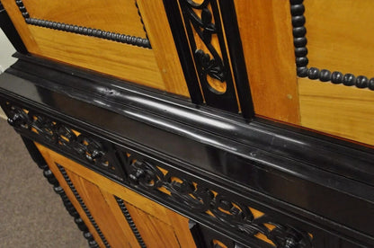 Ceylonese British Colonial Style Satinwood Ebony Mahogany Hutch Cupboard Cabinet