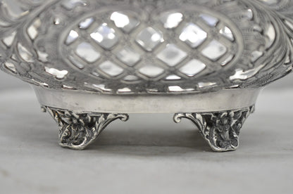 Vintage English Victorian Silver Plated Floral Pierced Small Nut Candy Dish