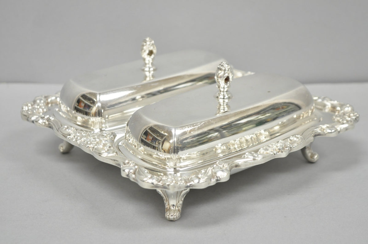 Vintage Poole Lancaster Rose Victorian Silver Plated Twin Double Butter Dish (B)