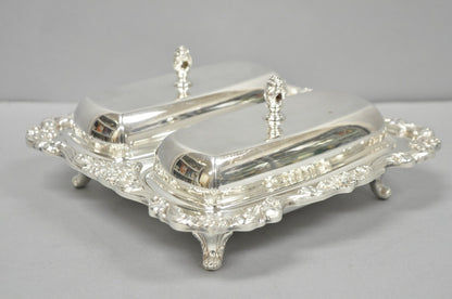 Vintage Poole Lancaster Rose Victorian Silver Plated Twin Double Butter Dish (B)