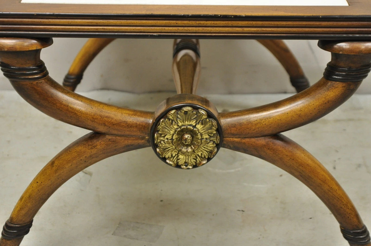 Vintage Italian Neoclassical Low Marble Top Curule X-Frame Accent Side Table