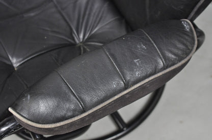 Vintage Black Leather Ekornes Stressless Style Swivel Recliner Lounge Chair