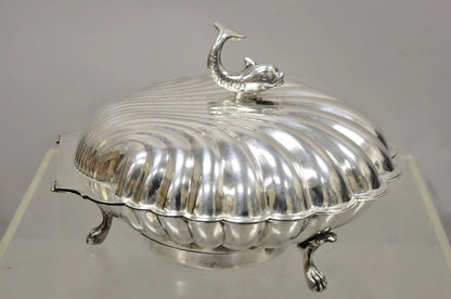 Vintage Eton Dolphin Handle Clam Shell Silver Plated Electrified Serving Warmer