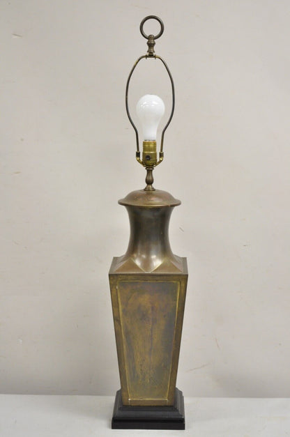 Vintage Chinoiserie Patinated Brass Square Jardiniere Table Lamp Wildwood