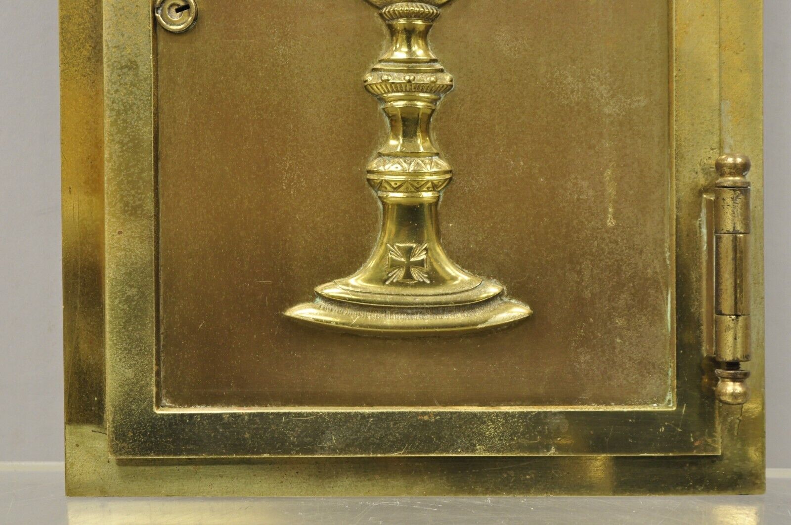 Antique Gothic Bronze Wall Hanging Altar Door Tabernacle with Chalice (B)