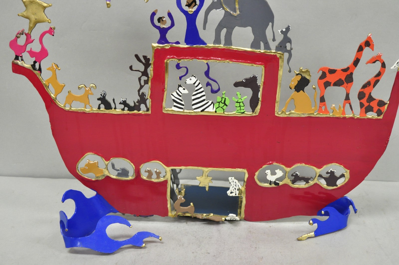 Modern Noah's Ark Cut Steel Judaica Art Hannukah Menorah Candelabra Sculpture