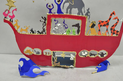 Modern Noah's Ark Cut Steel Judaica Art Hannukah Menorah Candelabra Sculpture
