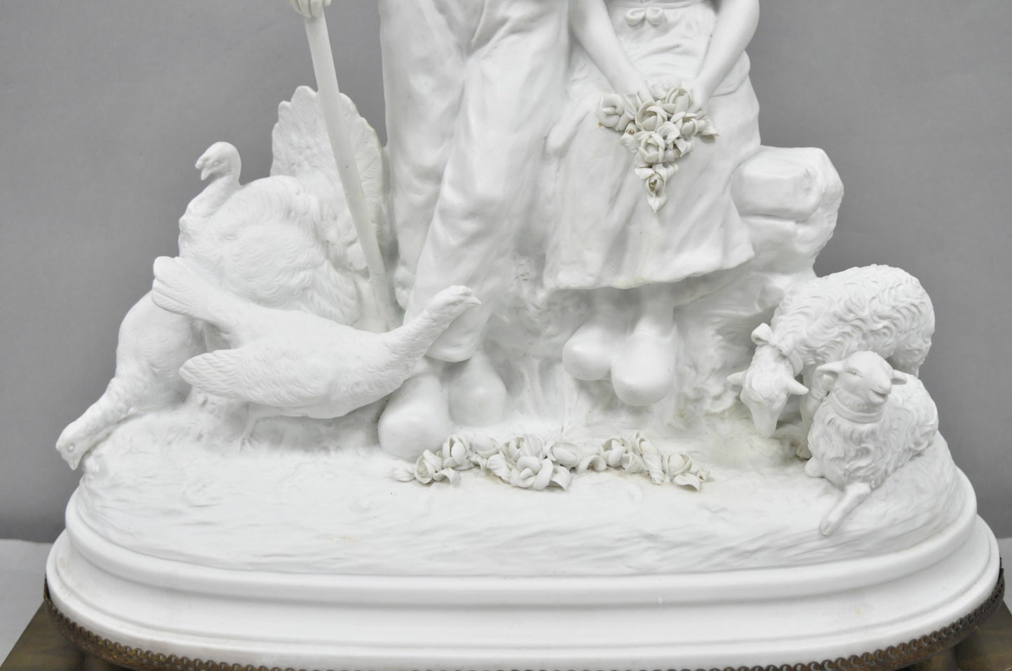 Joseph D'Aste "Les Bergers" French Samson Bisque Porcelain Sculpture Table Lamp