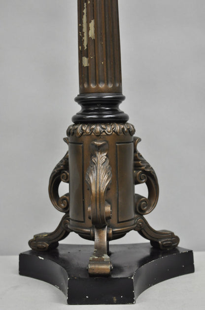 Vintage French Empire Tall Metal Bronze Finish Column Form Table Lamp