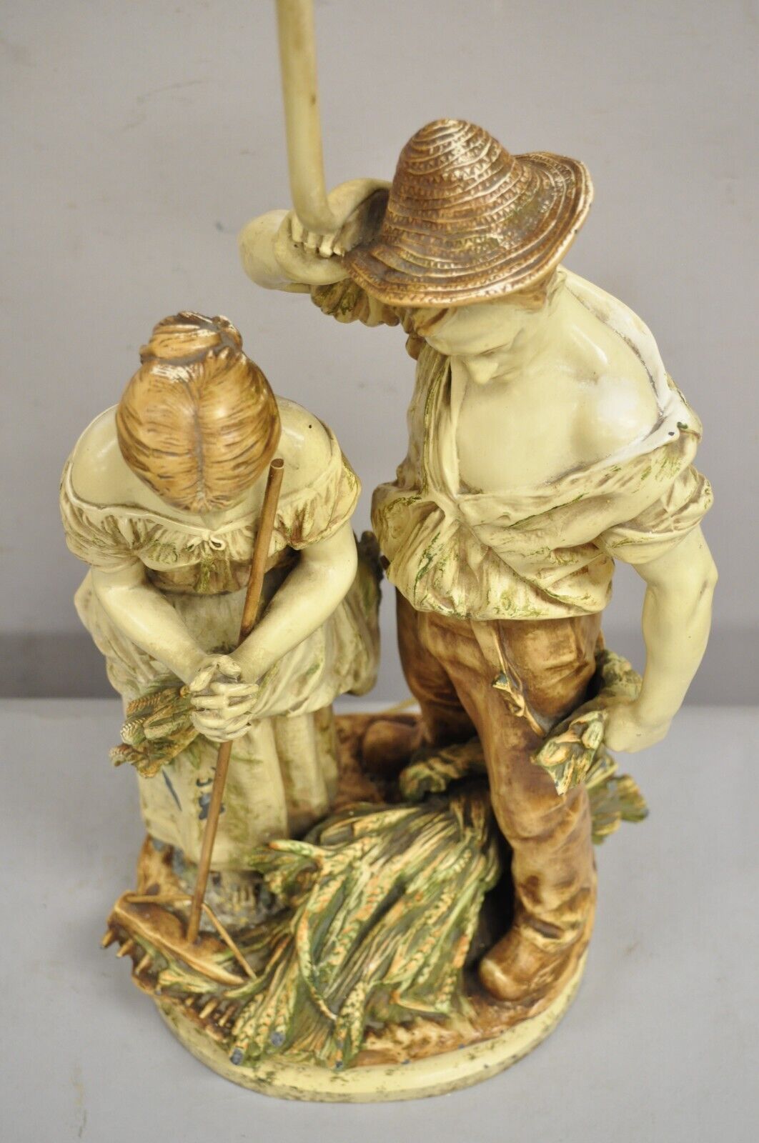 Vintage French Figural "Farmer Husband and Wife Praying over Crops" Table Lamp