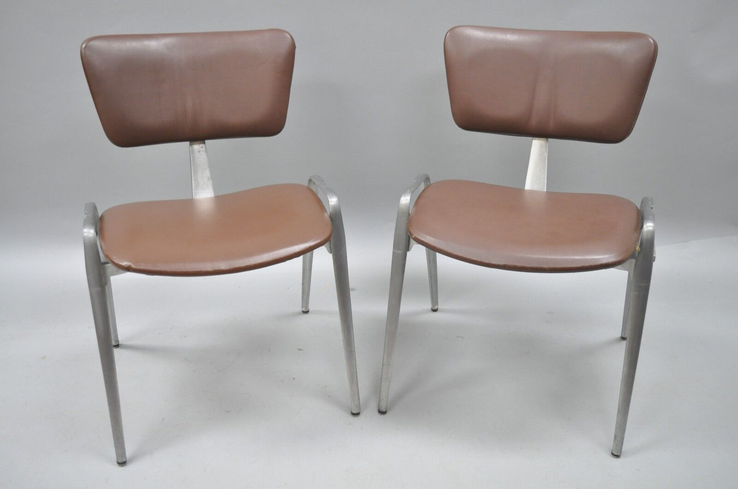Mid Century Modern Cast Aluminum Stacking Side Chairs by Crucible (A) - a Pair