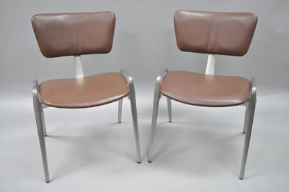 Mid Century Modern Cast Aluminum Stacking Side Chairs by Crucible (A) - a Pair