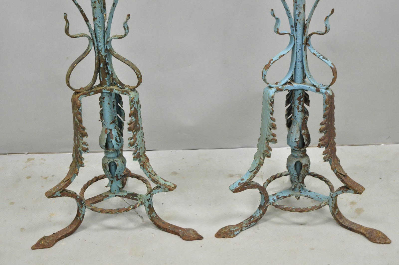 Antique Gothic Renaissance Wrought Iron Italian Candle Holder Candelabra - Pair