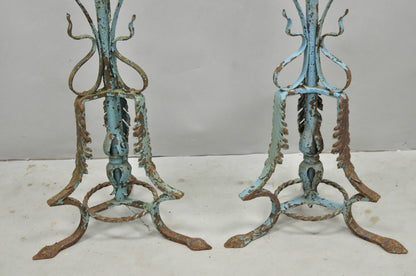 Antique Gothic Renaissance Wrought Iron Italian Candle Holder Candelabra - Pair