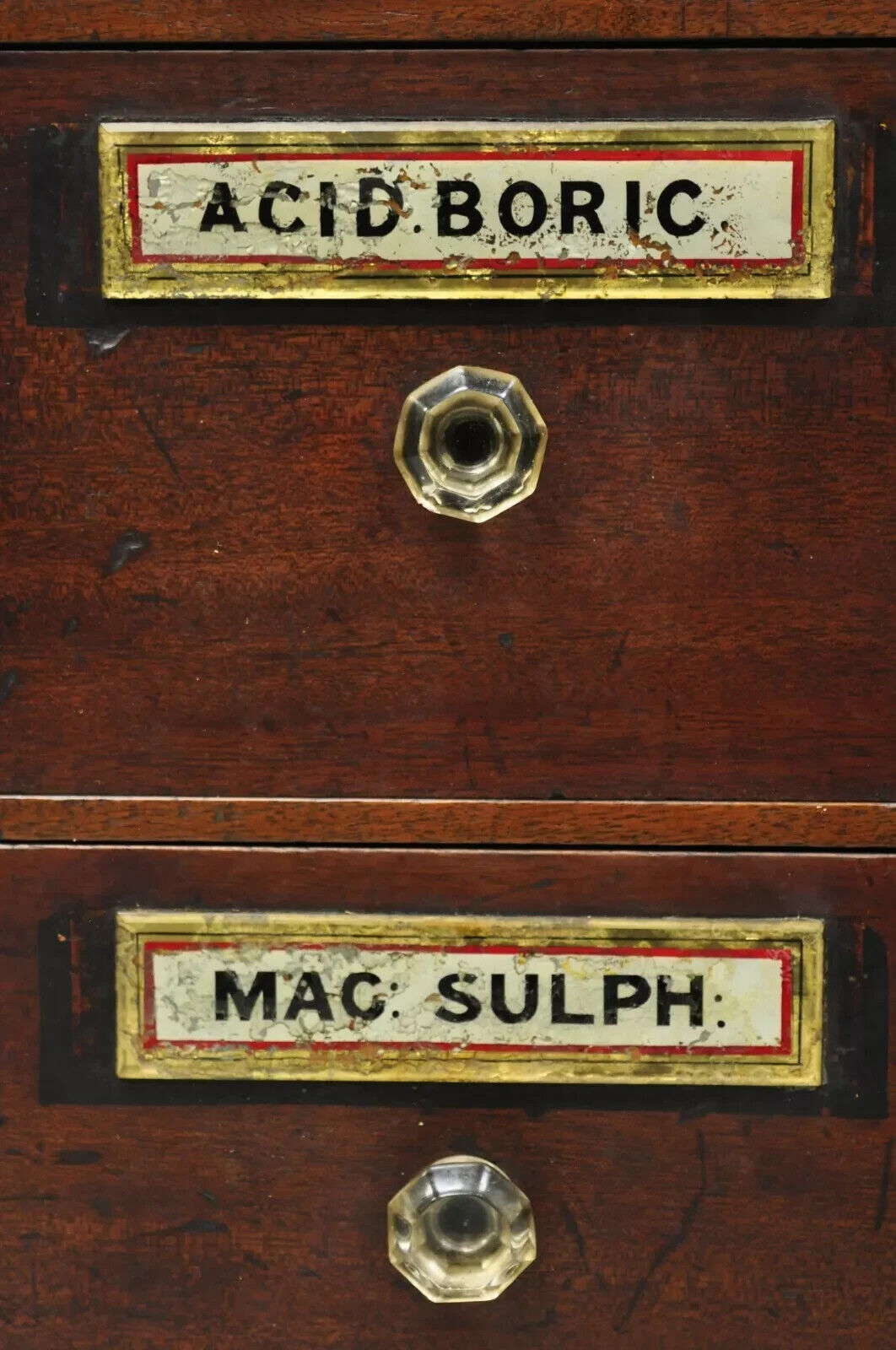 19th C. Victorian Mahogany Apothecary Medicine Cabinet w/ 10 Drawers Glass Pulls