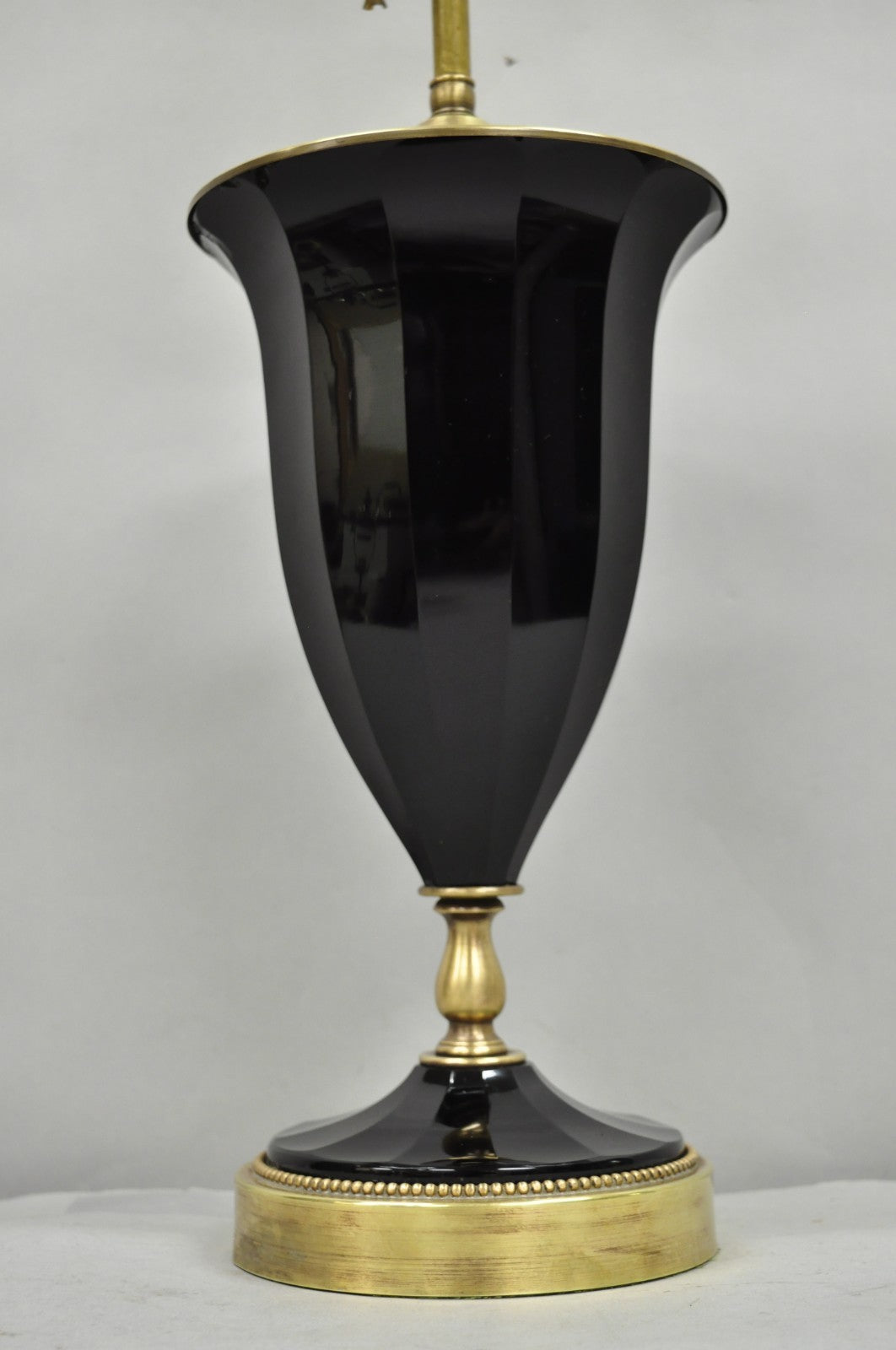 Antique French Neoclassical Black Faceted Oplalene Glass Urn Brass Table Lamp