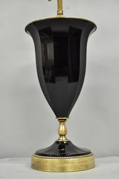 Antique French Neoclassical Black Faceted Oplalene Glass Urn Brass Table Lamp