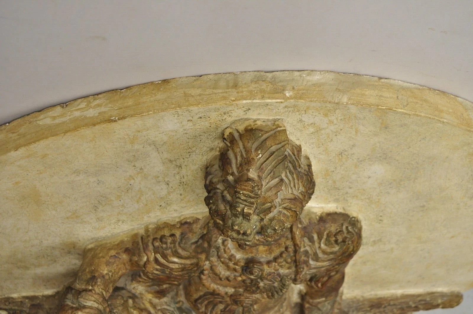 Vintage 43" Fiberglass Kuan Shih Yin Buddha Relief Round Wall Art Sculpture