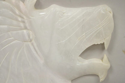 Vintage Italian Carved White Alabaster Lion Head Sculpture Statue Figure (B)
