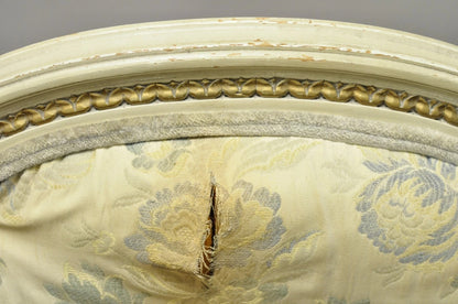 Vintage French Louis XVI Style Cream Painted Gold Gilt Lounge Arm Chairs - Pair