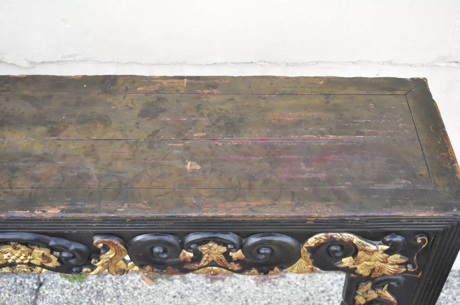 Antique Chinese Carved Hardwood Gold Gilt Tall Altar Console Hall Table