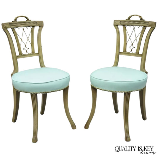 Vintage French Regency Style Mahogany Side Chairs w/ Brass Handles - a Pair