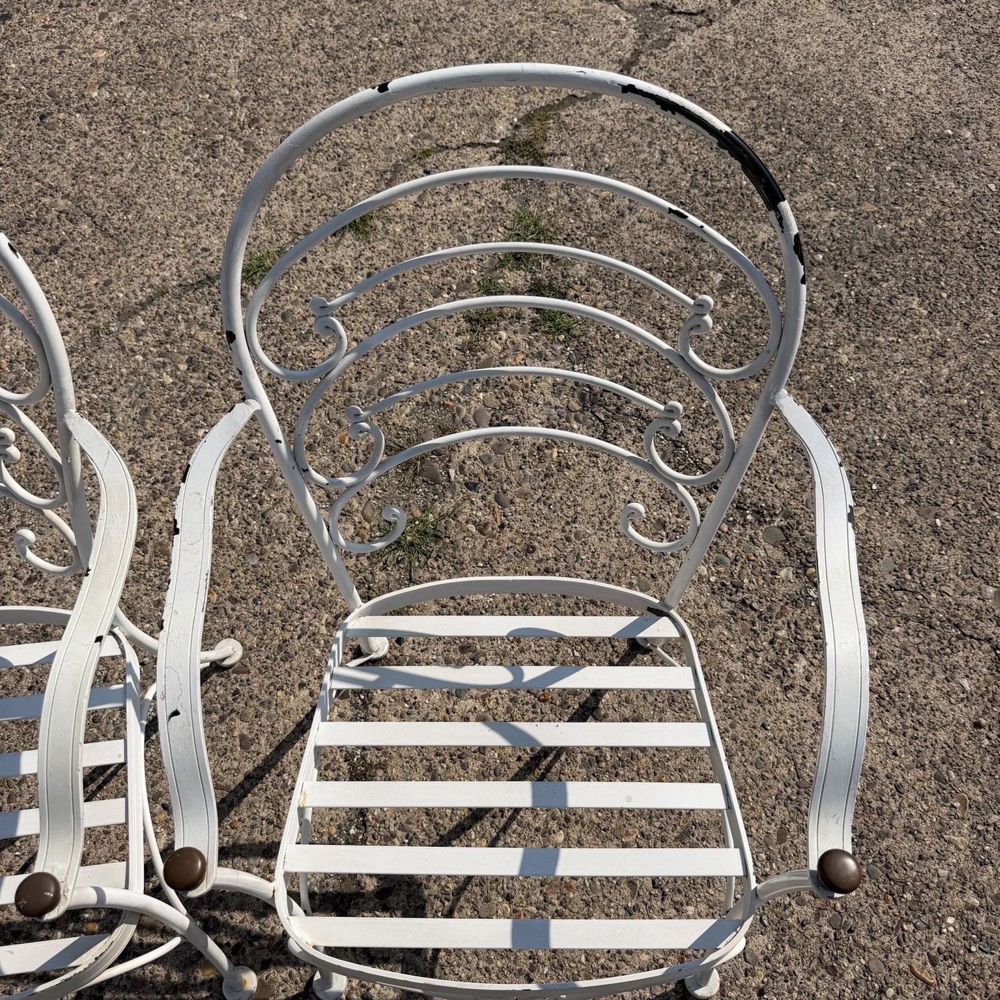 Wrought Iron Scrolling Patio Dining Arm Chairs by Crown Leisure - Set of 4
