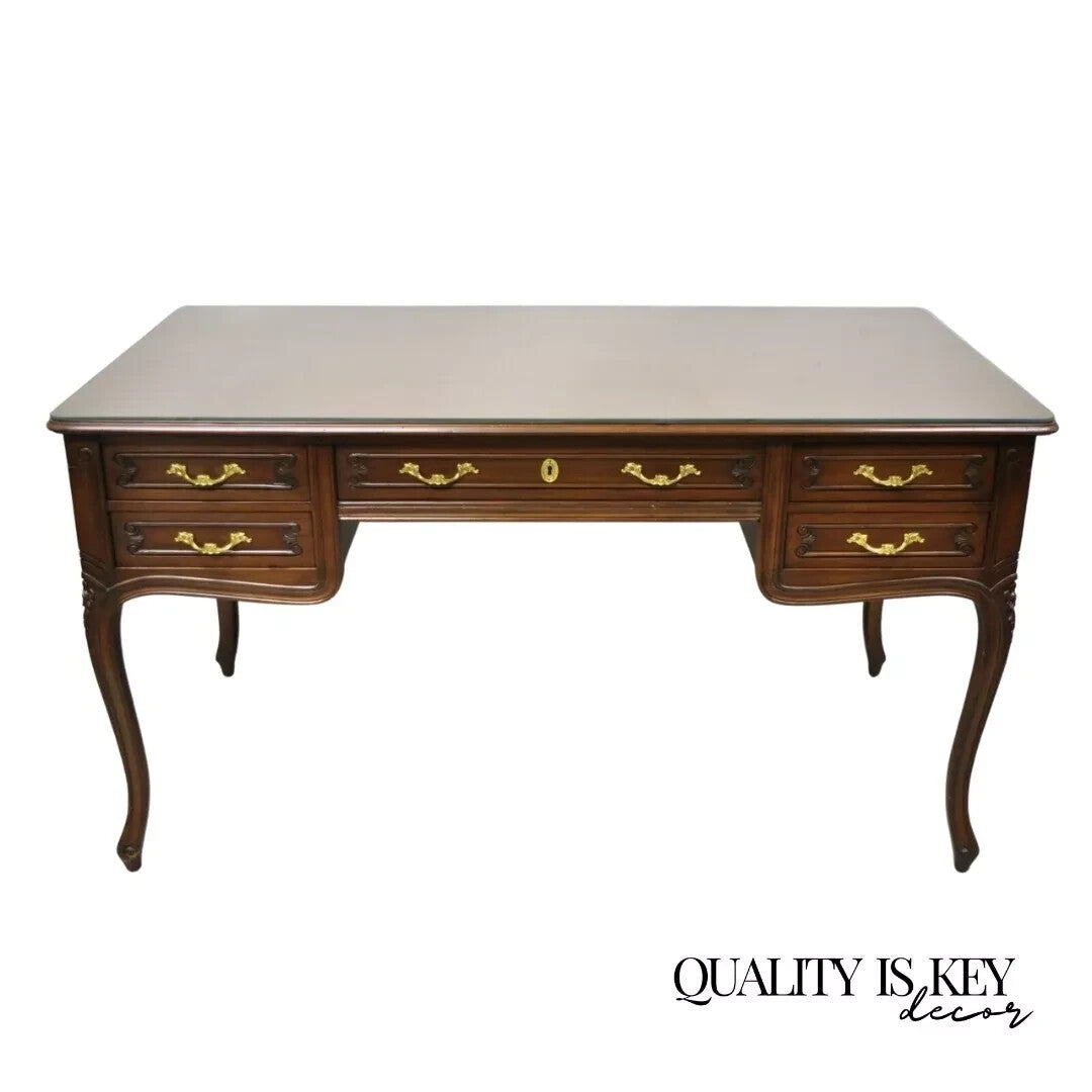 Vintage French Country Provincial Louis XV Style Walnut Office Writing Desk