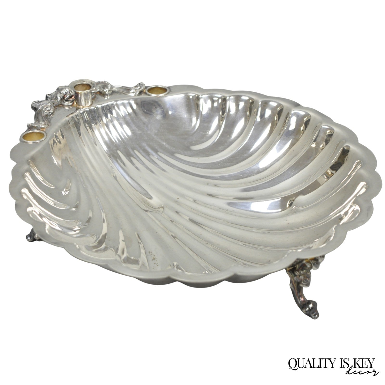 Vintage Sheffield Silver Co. Clam Shell Silver Plated Footed Serving Dish