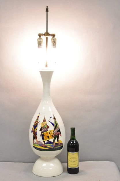 Vintage Italian Mid Century Modern Terracotta Pottery "Peru" Painted Table Lamp