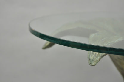 Vintage Arthur Court Green Verdigris Gilt Bronze & Glass Lily Flower Side Table