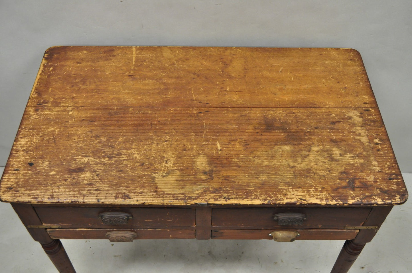Antique French Country Primitive Possum Belly Pine Wood Bakers Work Table
