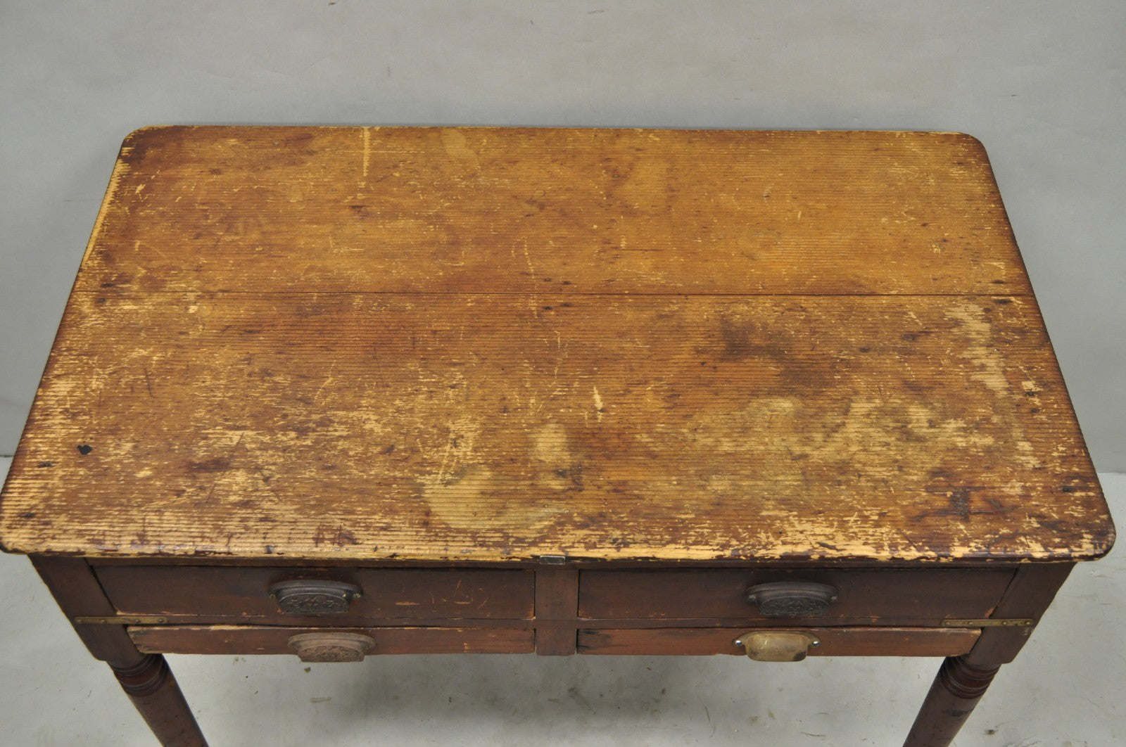 Antique French Country Primitive Possum Belly Pine Wood Bakers Work Table