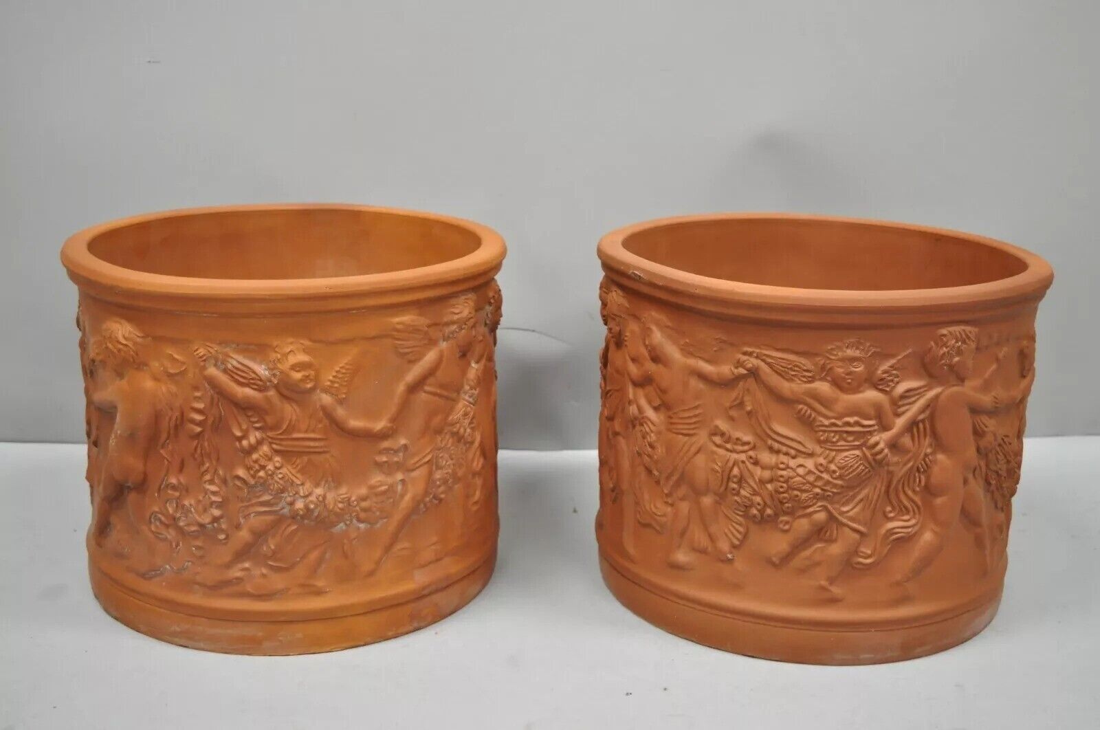 Large Italian Bitossi Red Terracotta Cherub Putti Garden Planter Flower Pot