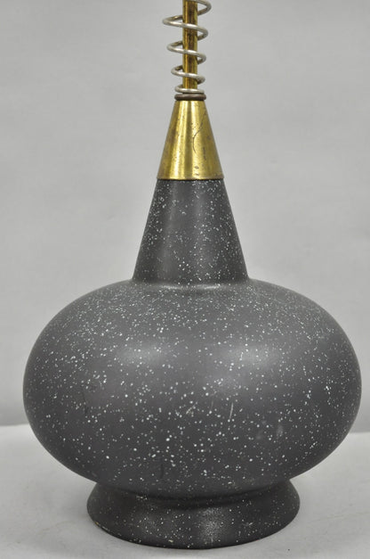 Vintage Mid Century Modern Black Bulbous Ceramic Pottery Table Lamp w/ Spring