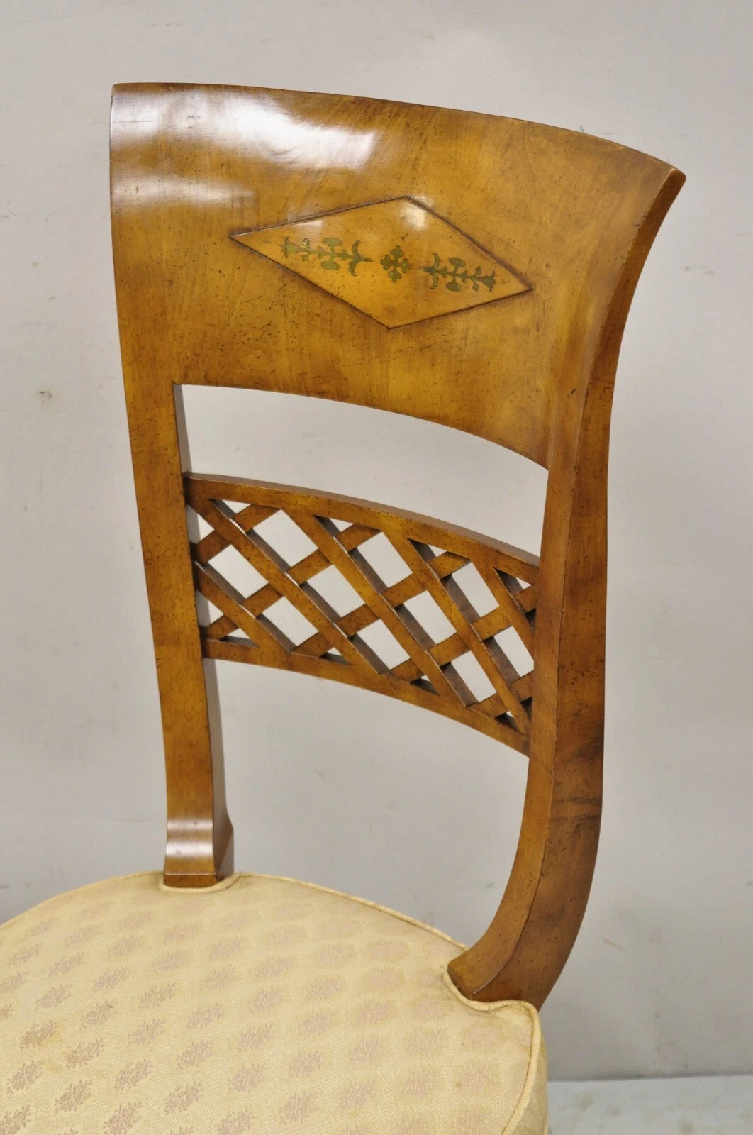 Vintage Italian Regency Burl Wood Brass Inlay Tall Back Dining Chairs - Set of 4