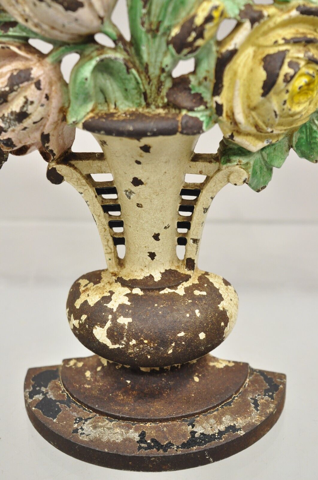Antique Victorian Hubley Tall Cast Iron Figural Floral Painted Bouquet Door Stop