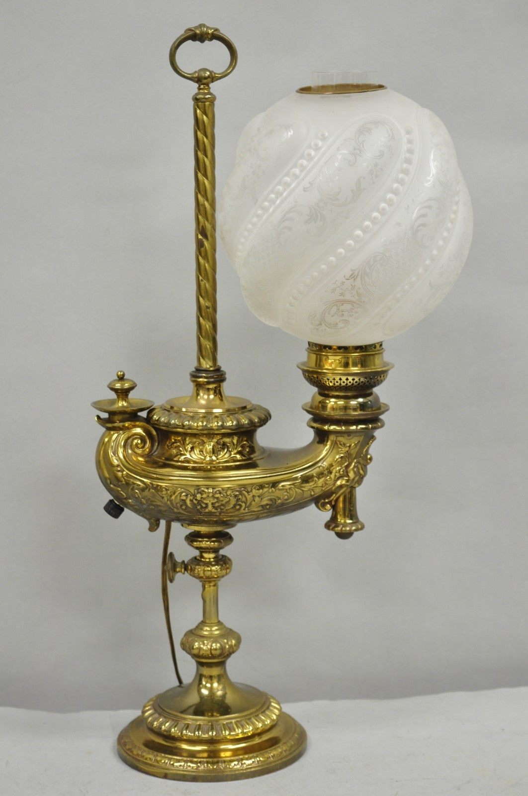 Antique French Renaissance Bronze Gone With The Wind Genie Lantern Student Lamp