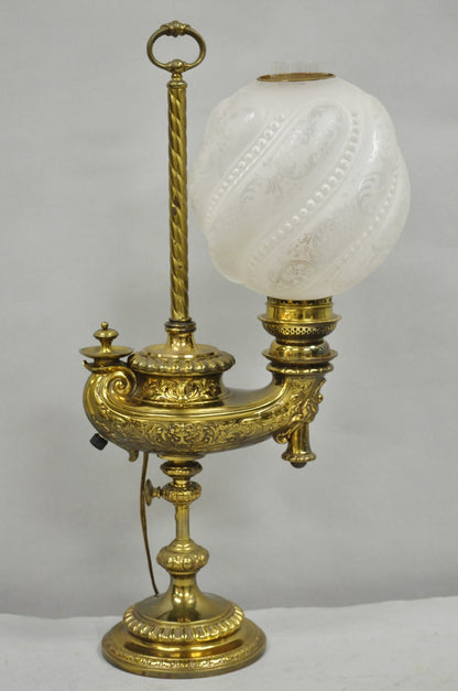 Antique French Renaissance Bronze Gone With The Wind Genie Lantern Student Lamp