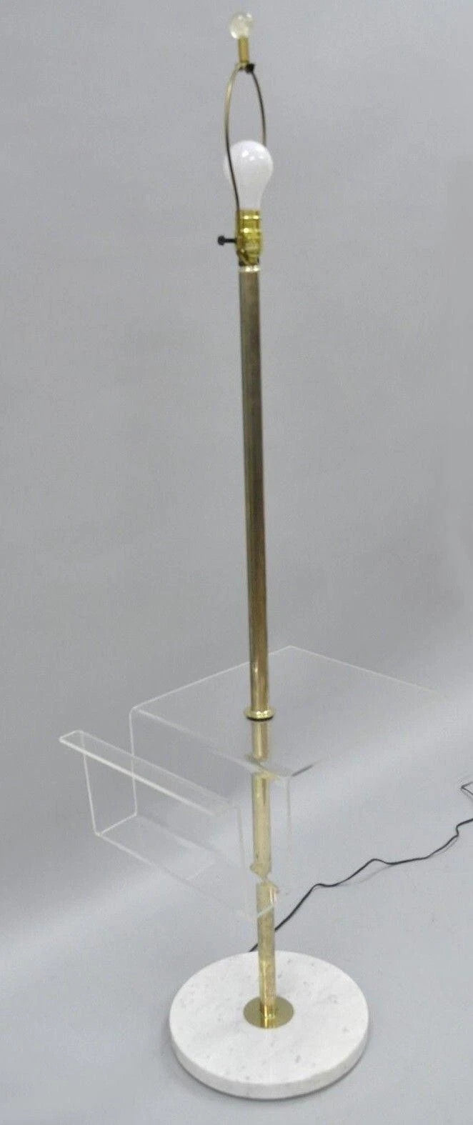 Vintage Mid Century Modern Brass Lucite Marble Floor Lamp w Magazine Table Rack