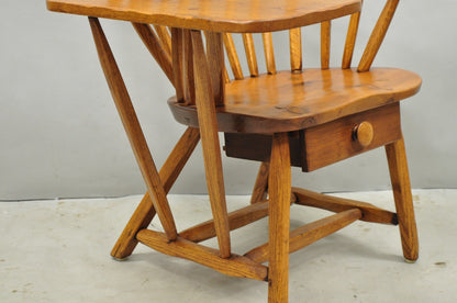 Vintage Hunt Country Furniture Pine Wood Writing Desk Windsor Chair w/ Drawer