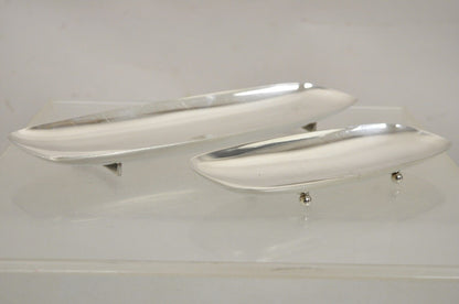 Vintage Mid Century Danish Modern Narrow Silver Plated Footed Dish Tray - 2 Pcs