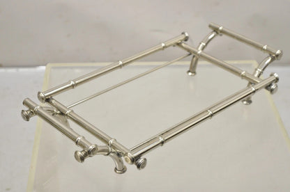 Vtg Italian Hollywood Regency Faux Bamboo Silver Plated Serving Platter Stand